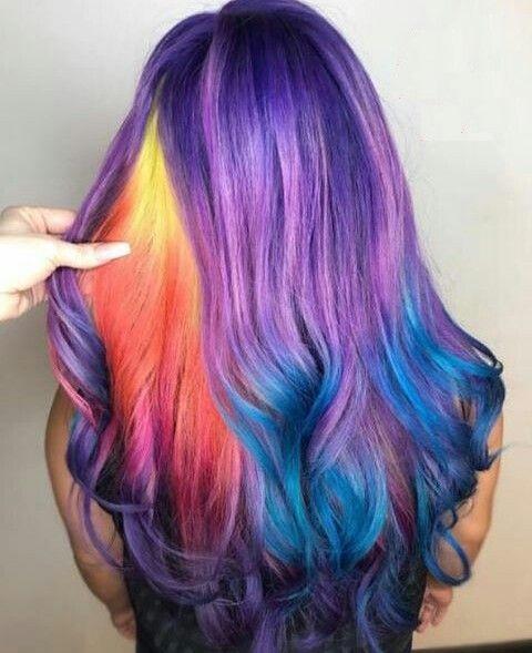 The layers of rainbow hair