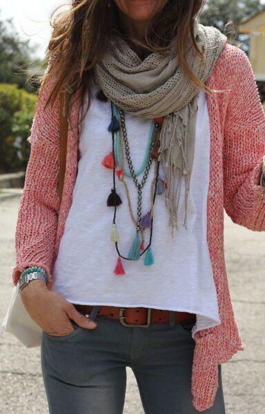 coral cardigan outfit