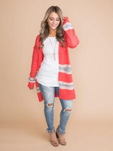what to wear coral cardigans with