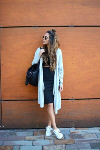 How to wear cardigan with skirt