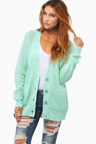 What to wear mint cardigan with