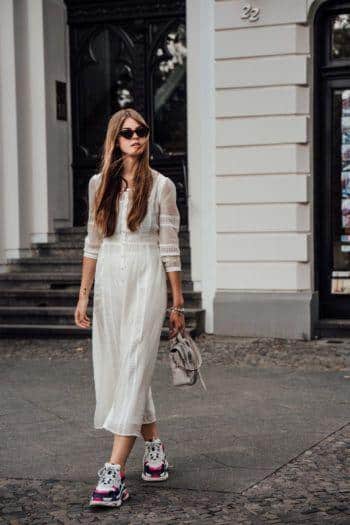 long dress with sneakers