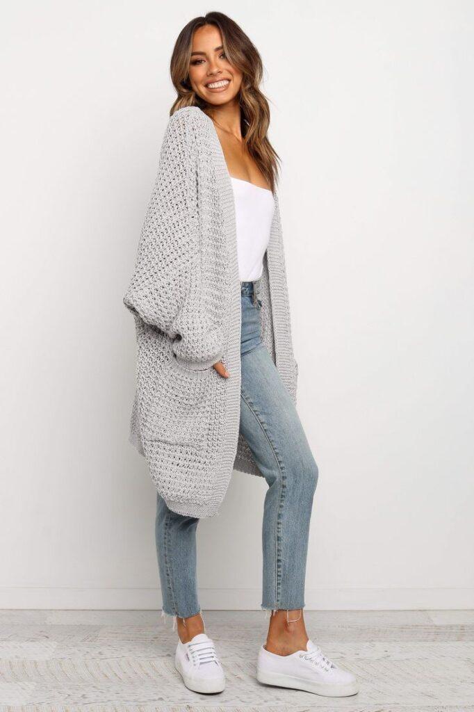 knitted gray cardigan