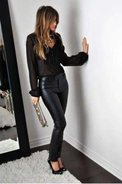 What to wear tight fitting leather trousers with
