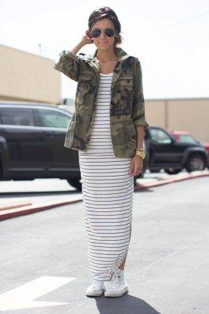 striped dress with sneakers