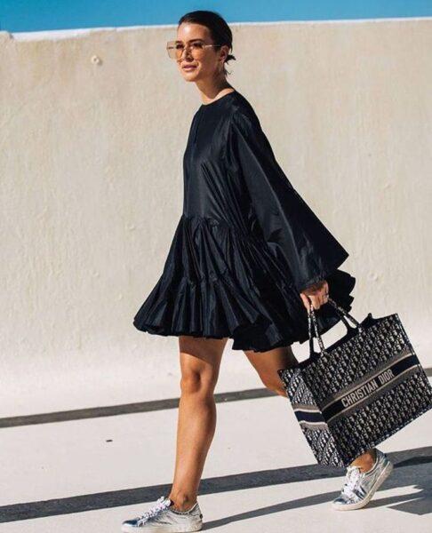 black dress with sneakers outfit