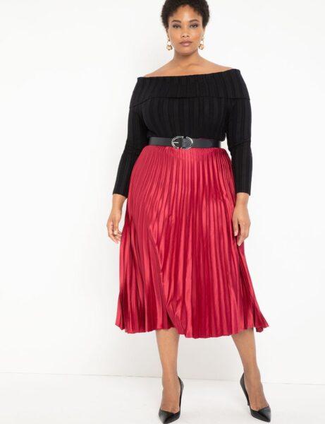 How to wear a pleated skirt with stomach